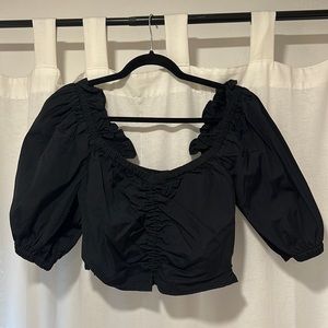 Small black Open Edit Puff Sleeve Top